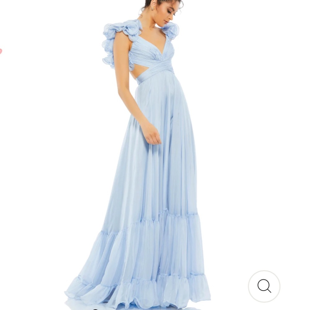 Mac Duggal RUFFLE TIERED CUT-OUT CHIFFON GOWN | Powder Blue | Size 2 | Worn once